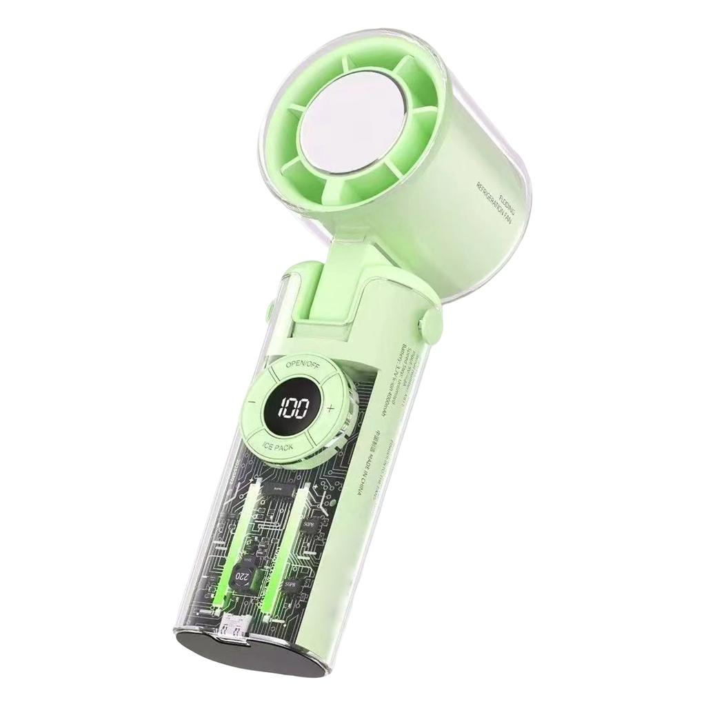 Portable Conditioner Fan With Function, 4000mAh Rechargeable Battery, Transparent Mechanical Fan Design, And Comes With A Lightweight Lanyard.