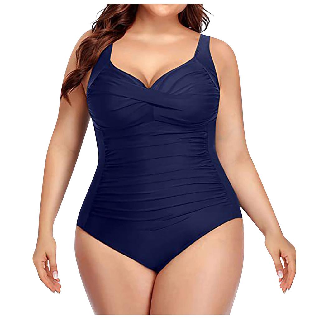 Women's Fashion One-Piece Plus Size Solid Colour Swimming Costume With Chest Pad And No Steel Bra