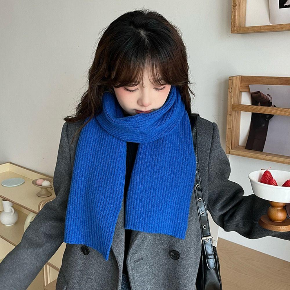 Keep Warm Solid Color Scarf Long Wool Shawl Retro Knitted Scarves Autumn Winter