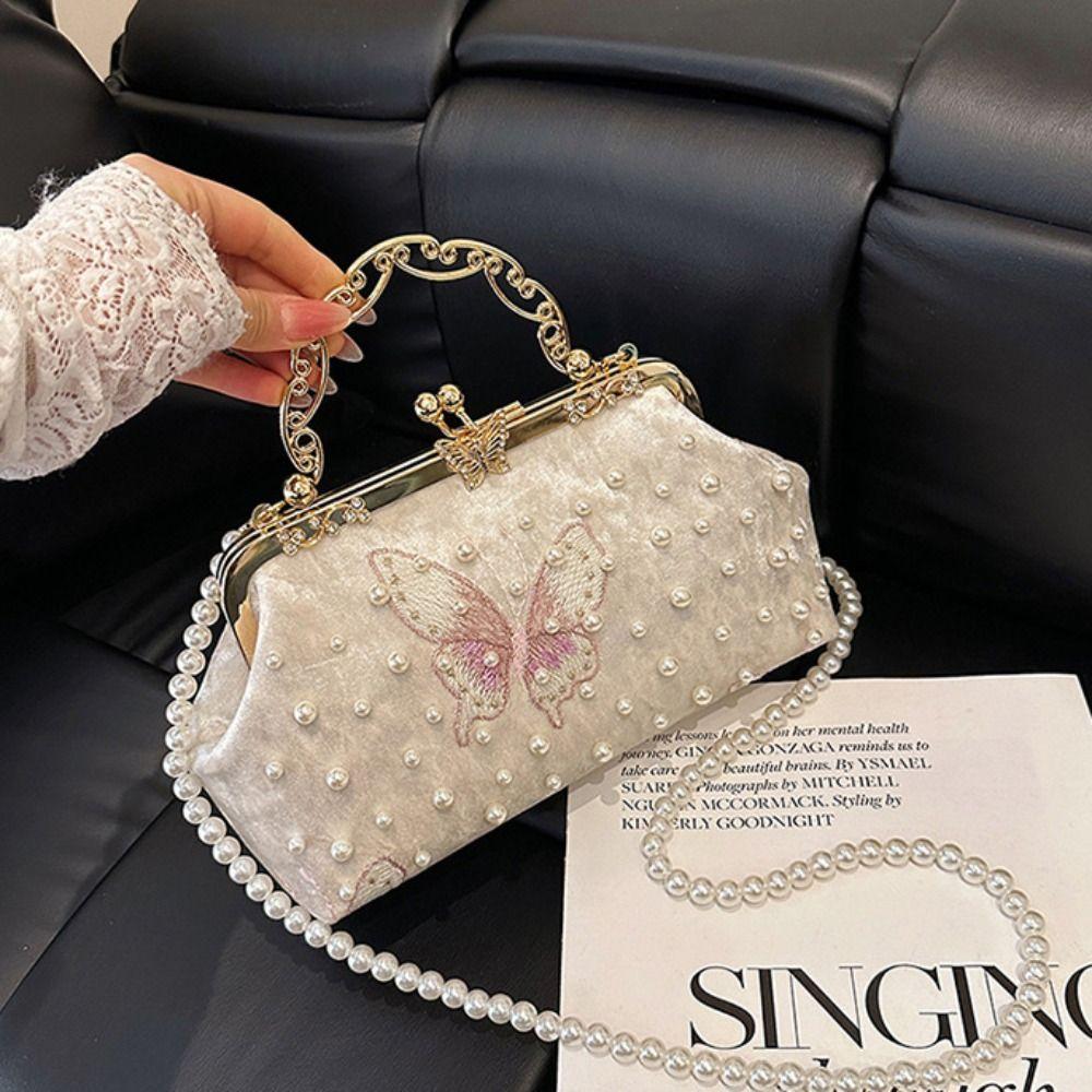 Жемчужная сумочка в китайском стиле, аксессуары для ципао, женская сумка-ракушка, вышитая банкетная сумка, женская