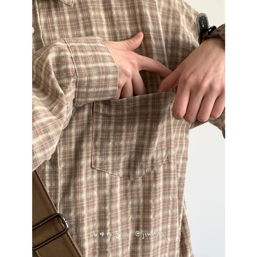 Свободная рубашка в клетку в японском стиле, мужская и женская, модная брендовая рубашка на весну и осень, универсальная рубашка для пары, повседневное пальто с длинным рукавом Pu Shuai