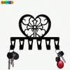 Винтажный черный венок-сердце Держатель для ключей Металлическое настенное искусство 6 крючков Рождественский памятный подарок