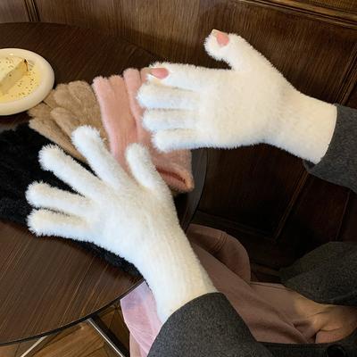 Женское тепло Открытые пальцы Сенсорный экран Игра с мобильным телефоном Холодостойкие Велоспорт Новая корейская версия Зимние перчатки