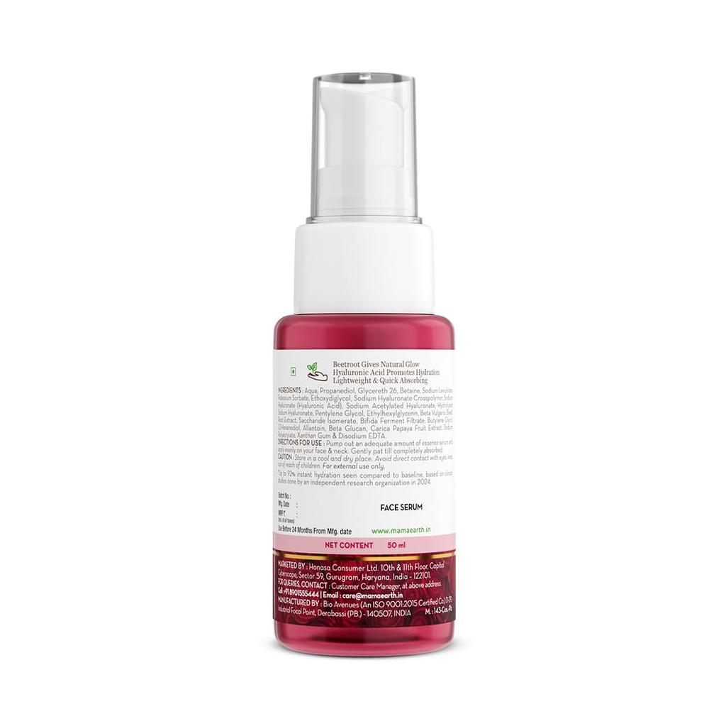 Mamaearth Beetroot Hydraful Essence Serum 50ml For Hydrated Glow With Hyaluronic Acid & Beetroot Extract | Plump Smooth Skin