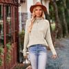 Осенне-зимний женский свитер, модный однотонный вязаный свитер с половиной воротника, свободный полый свитер большого размера