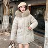 Зимние новые европейские товары большая меховая опушка пуховая хлопковая одежда средней длины с приталенным силуэтом женская теплая куртка