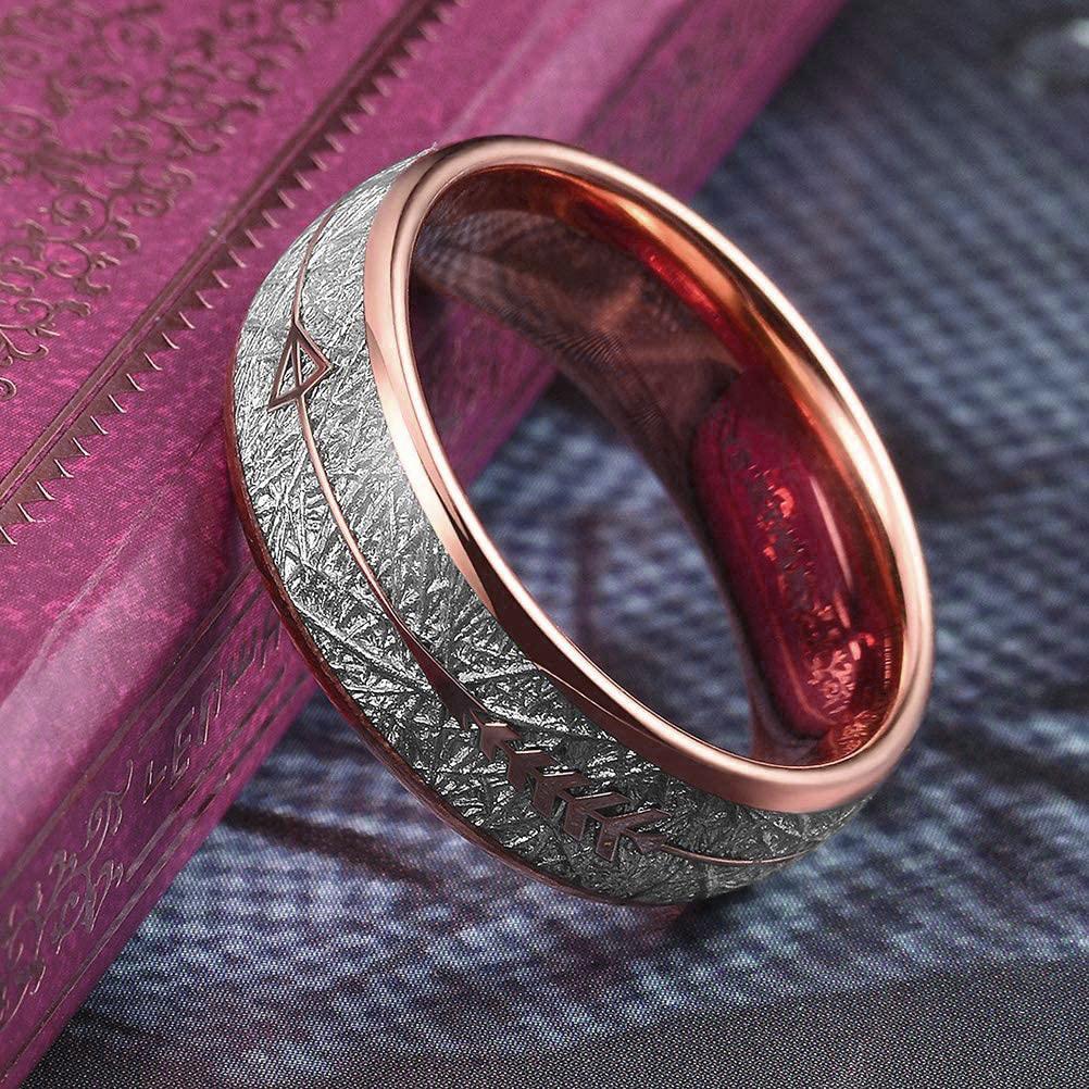 Fashion 8mm Rose Gold Color Tungsten Wedding Arrow Ring For Men Vintage Meteorite Pattern Engagement Steel Ring Men Wedding Band
