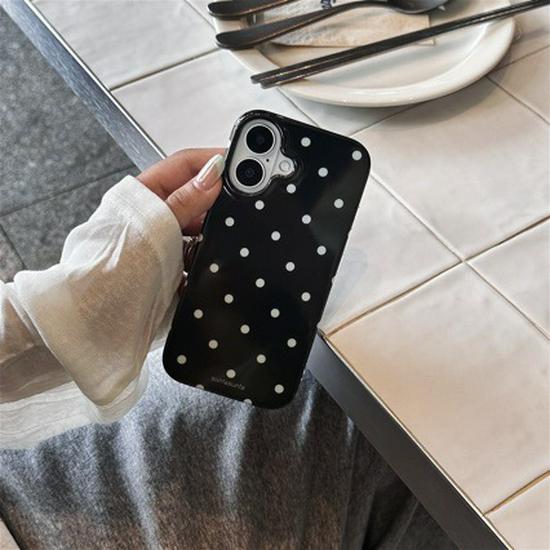 Жесткий чехол в черно-белый горошек для iPhone 13/14/16/17 Pro Max, двухслойный IMD