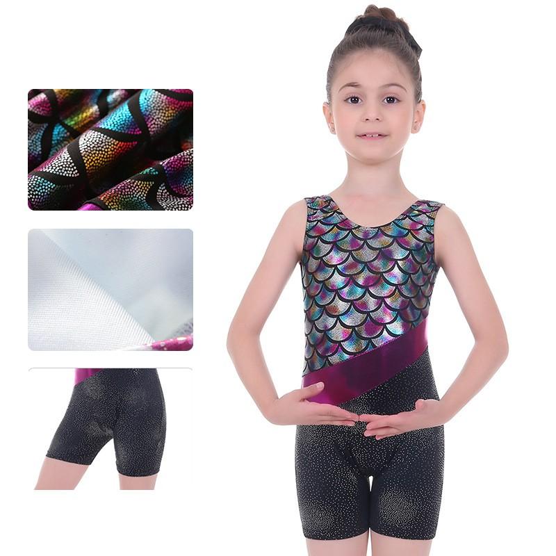 Girls' Gymnastics Ballet Leotards One-Piece Fish Scale Sleeveless Boxer Bodysuit Dancewear For 3-12 Years Old