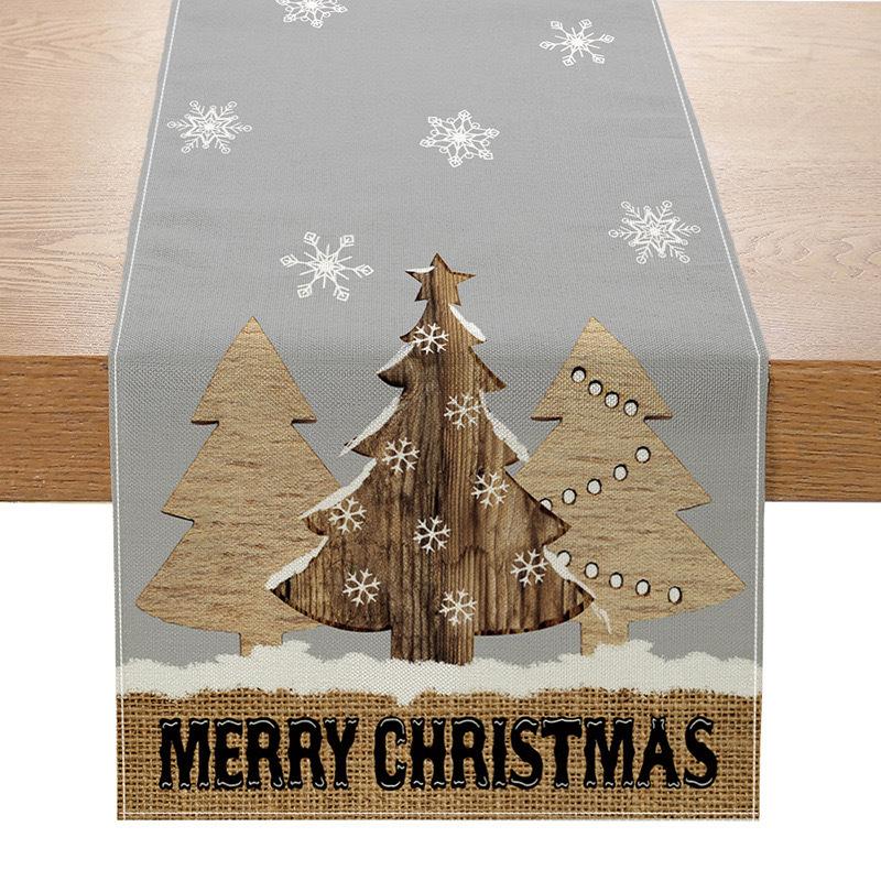 Рождественская настольная флажка Amazon Лен Печать Праздничная скатерть для кухонного стола Скатерть для гостиной