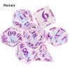7 Pcs White Resin Purple Number Sharp Edge Dice Polyhedral Dice Suitable for Role-Playing RPG Board Game