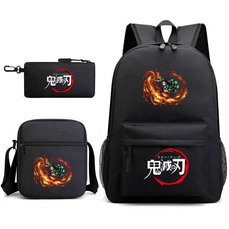 New Schoolbag Animation Three-piece Set Heat Transfer Schoolbag Small Shoulder Pencil Bag Primary and Secondary School Students Backpack