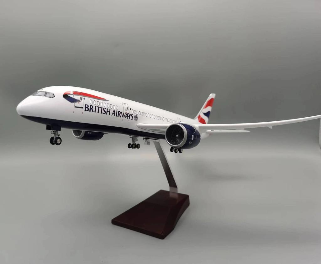 Diecast Resin Airplane 47cm B787 British Airways Plane 1/130 Scale Model Aircraft With LED Stand Home Desktop Decor