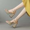 Krazing Pot Sequin Cloth Peep Toe Super High Heels Summer Shoes Buckle Straps Modern Party Fashion Women Sandals