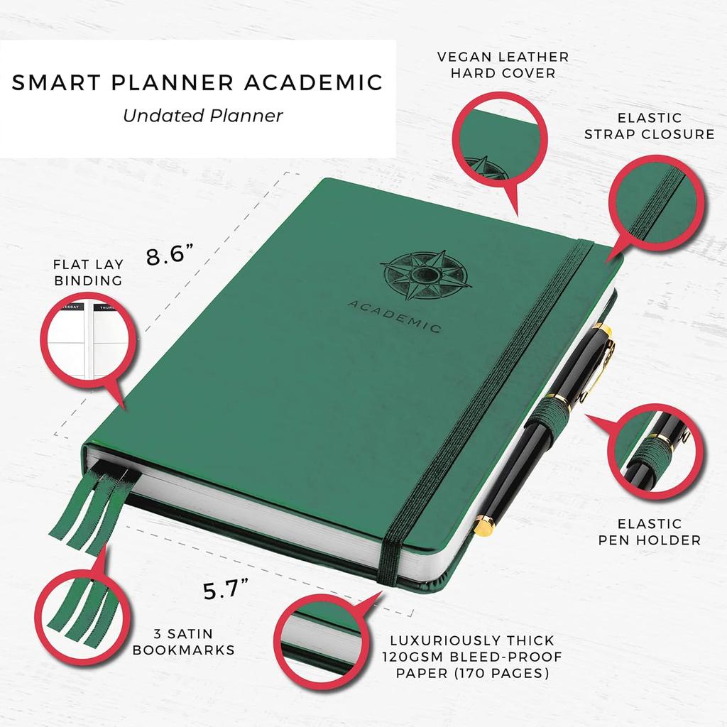 Smart Academic Planner - A5 Size 8.6 x 5.7 inches - Undated Daily Planner for School - Daily, Weekly, and Monthly Scheduling - Student Planner for