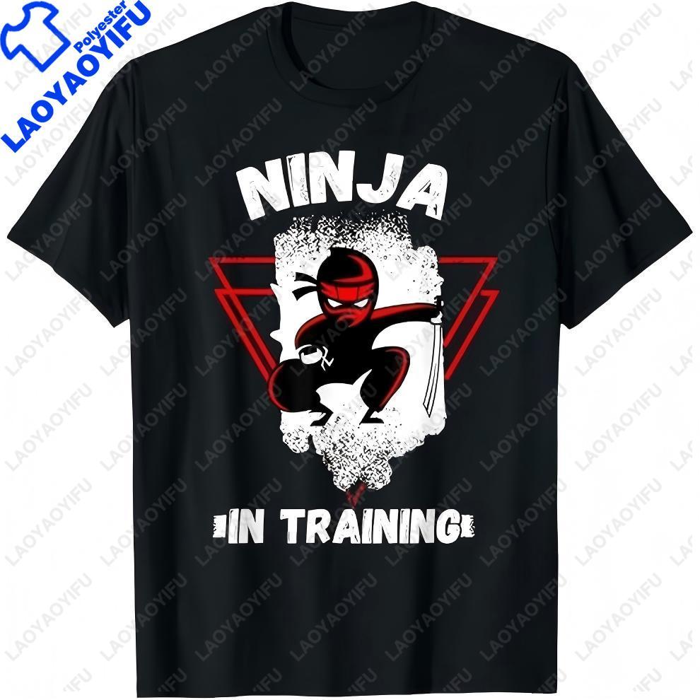 Ninja in Training TShirt Polyester Material Funny Cute Tee Kids Boy Short Sleeved Printed Clothes Sport Camiseta Hombre Camisa