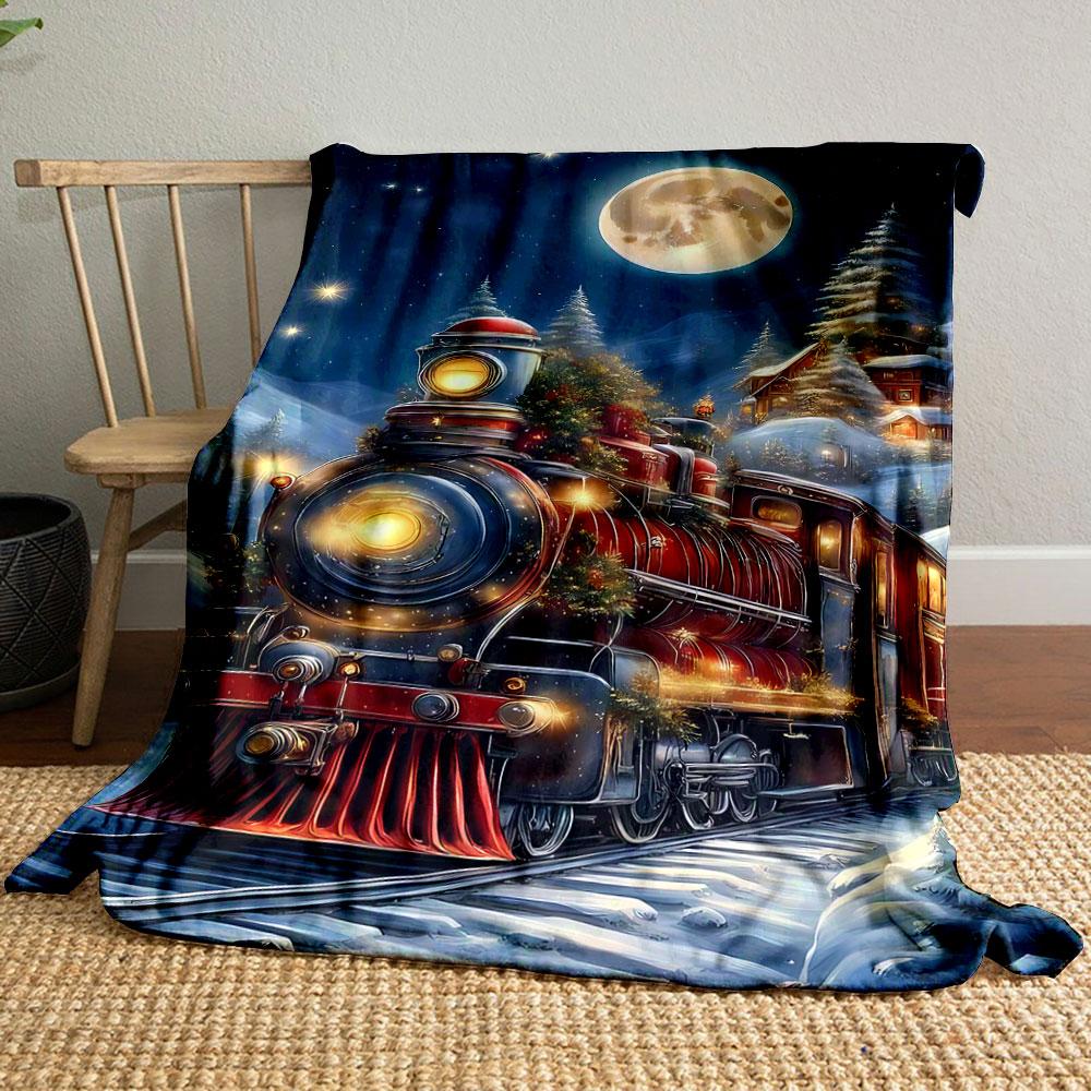 Christmas Train Snowy Night Blanket bedroom Blanket for Livingroom Couch lunch break Soft throw for Friend's festival Gift