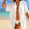 Lady Beach Coverup Hollow Out Vacation Shirt Sunscreen Anti-UV Quick-Drying Bikini Swimsuit Solid