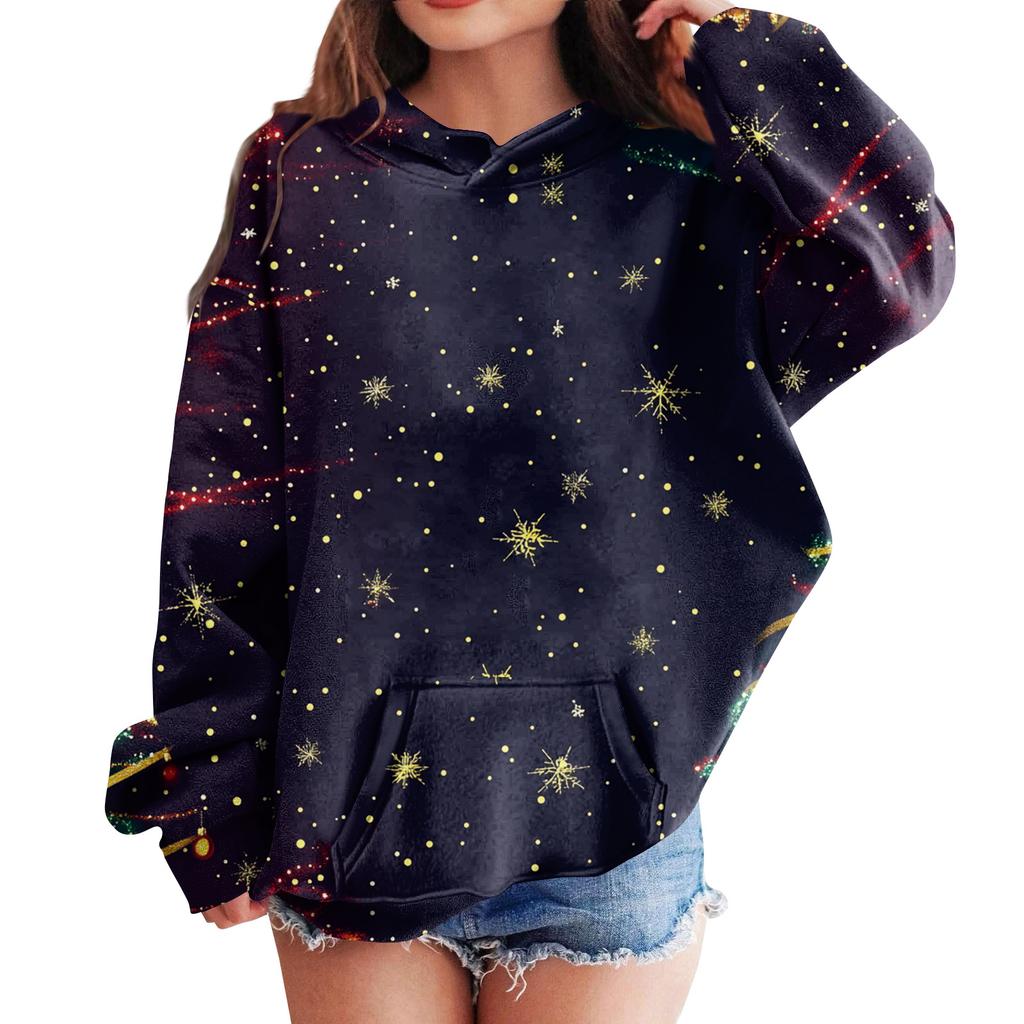 Sweatshirts For Teen Girls Hoodies Long Sleeve Drawstring Pullover Cute Oversized Hoodie Christmas Day