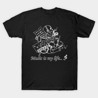 Мужчины Черная футболка с принтом Super Large TShirt музыка-это-моя жизнь No-Cut Трансферная бумага с принтом Хлопковая футболка