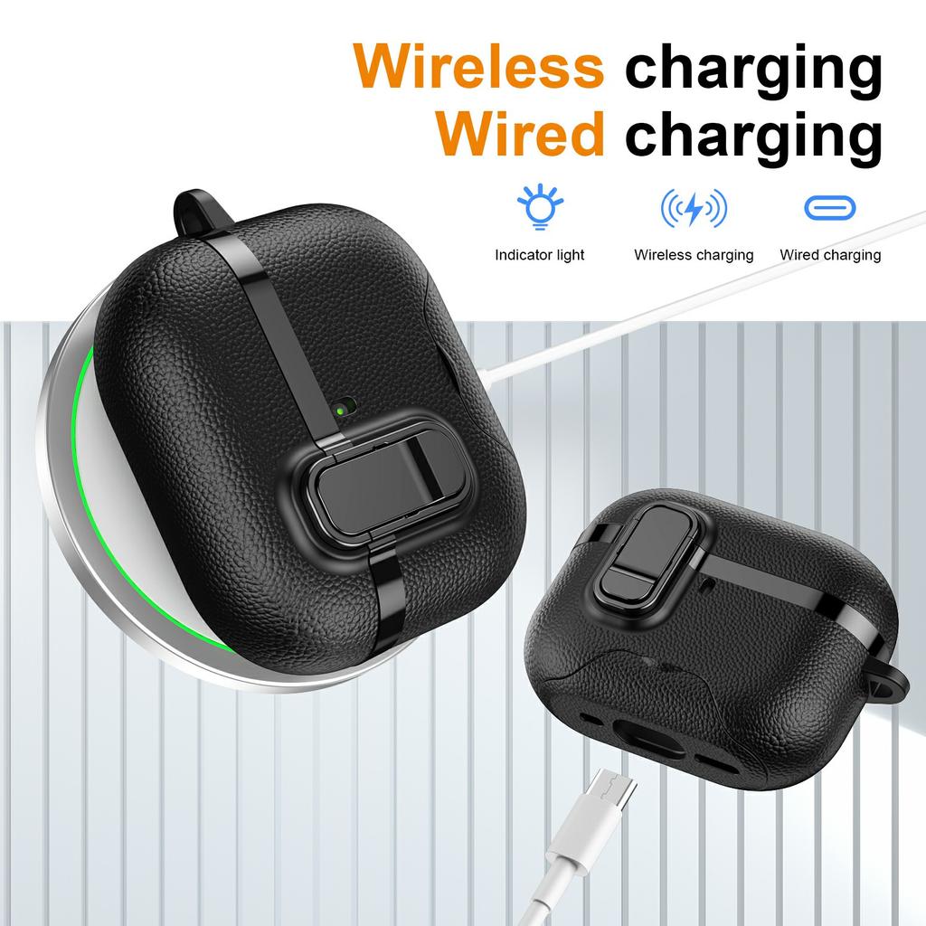 Для чехла AirPods Pro Складная подставка Электроокрашенный Текстура личи ТПУ ПК Чехол для наушников с переключателем / Карабином