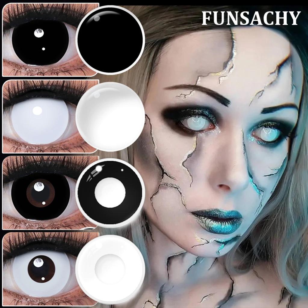 FUNSACHY Cosplay Black White Contact Lenses for Eyes 1Pair Colored Anime Lens Eye Makeup Pupil Halloween Women Men's Accessories