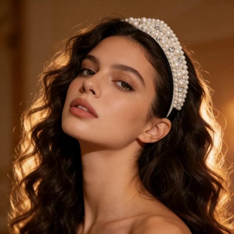 Headband hand-sewn white pearl rhinestone niche fashion simple