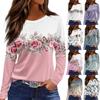 Women's Fashion Casual Slit Hem Round Neck Long Sleeve Loose  Printed T-Shirt Ladies Top