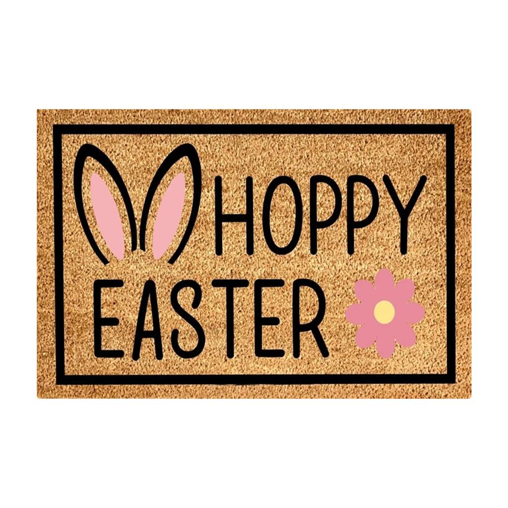 Happy Easter Welcome Doormat, Non- Fiber Carpet, Fun Easter Bunny Doormat