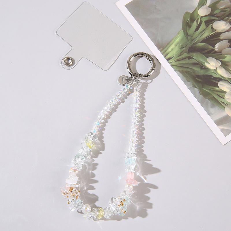 DingXing DJ-016 Portable Durable 15cm Stone Beaded Mobile Phone Chain Crystal Flower Pendant Wrist Anti-lost Case Strap