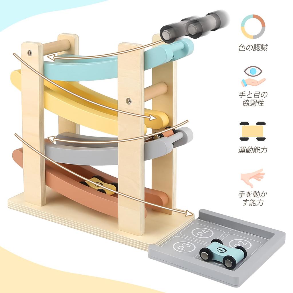 Wooden Slope Toy, Car Toy, for Boys Ages 1, 2, 3, and 4, Educational Toy, KumiKumi Slope, Boys and Girls, Birthday Gift Ranking, with Garage