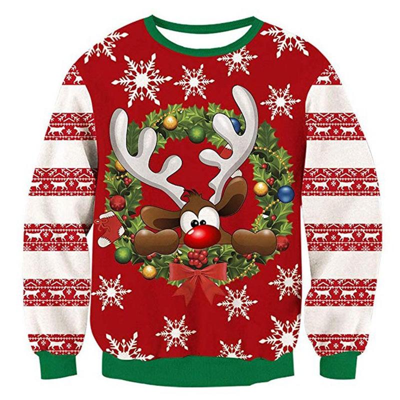 2023 Christmas Digital Printing Funny Pattern Round Neck Sweater Couple Sweater