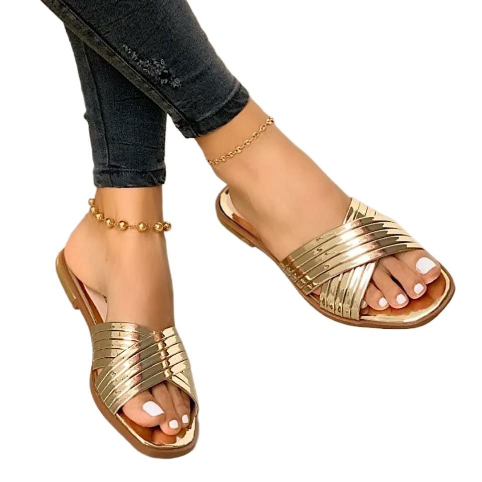 Модные тапочки, новые модные полосатые летние туфли на плоской подошве, модные шлепанцы для отдыха на природе, женские повседневные сандалии, большой размер 43