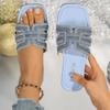 Women Slippers Summer Fashion Sexy Slippers Casual Comfortable Shoes Solid Color Crystal Sandals Square Toe Flat Heel Slippers