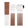 4/12/16Pcs Cutlery Set Chopsticks Knives Forks Spoons Tableware Set with Imitation Wooden Handle Korean Japanese Dinnerware Set