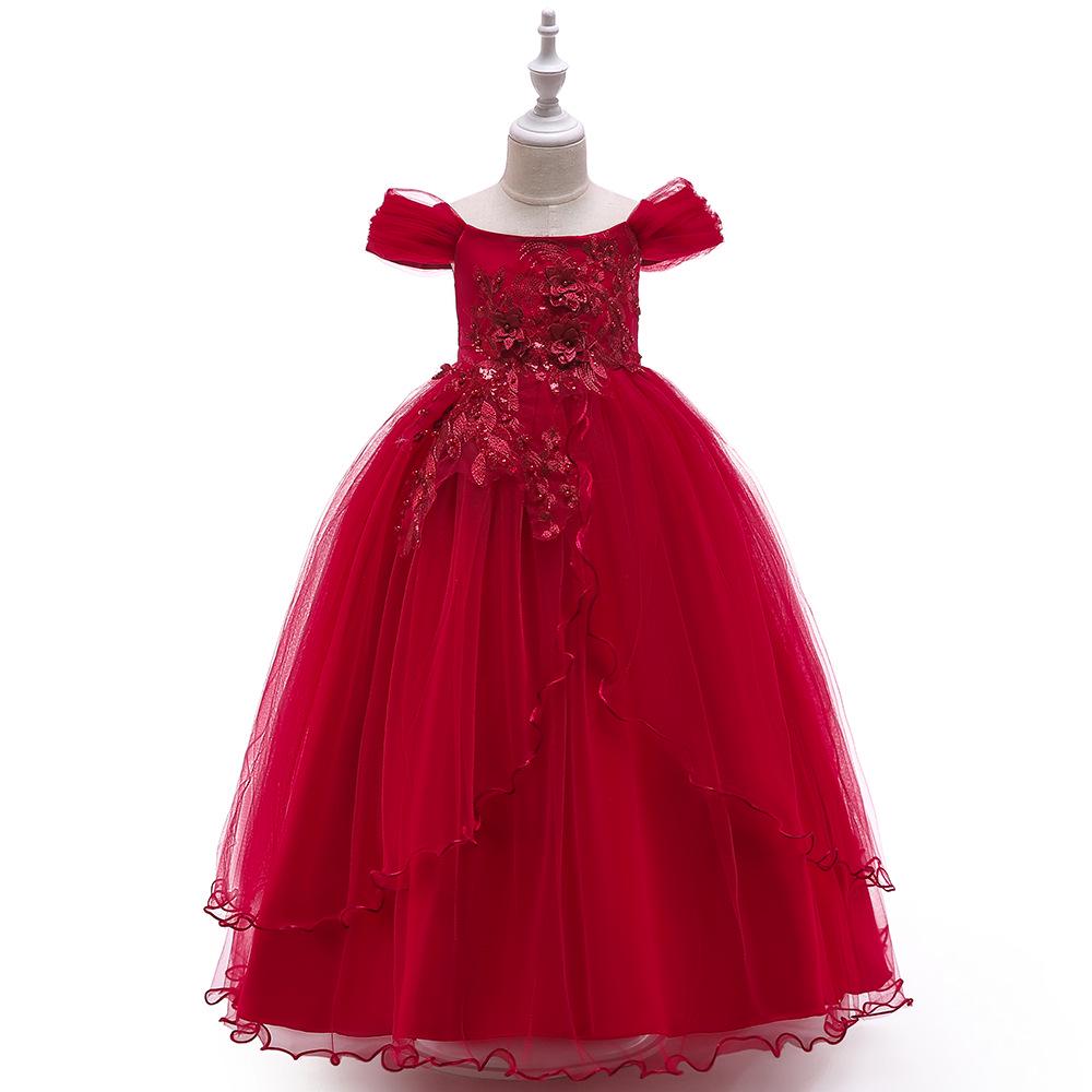 European and American Kids' One-Shoulder Princess Evening Dress for Flower Girls & Piano Performances