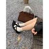 2025 New Suede Design Shallow Mouth Mary Jane Shoes Women's Single Shoes Cross Buckle Inner Height Increase Grandma Shoes