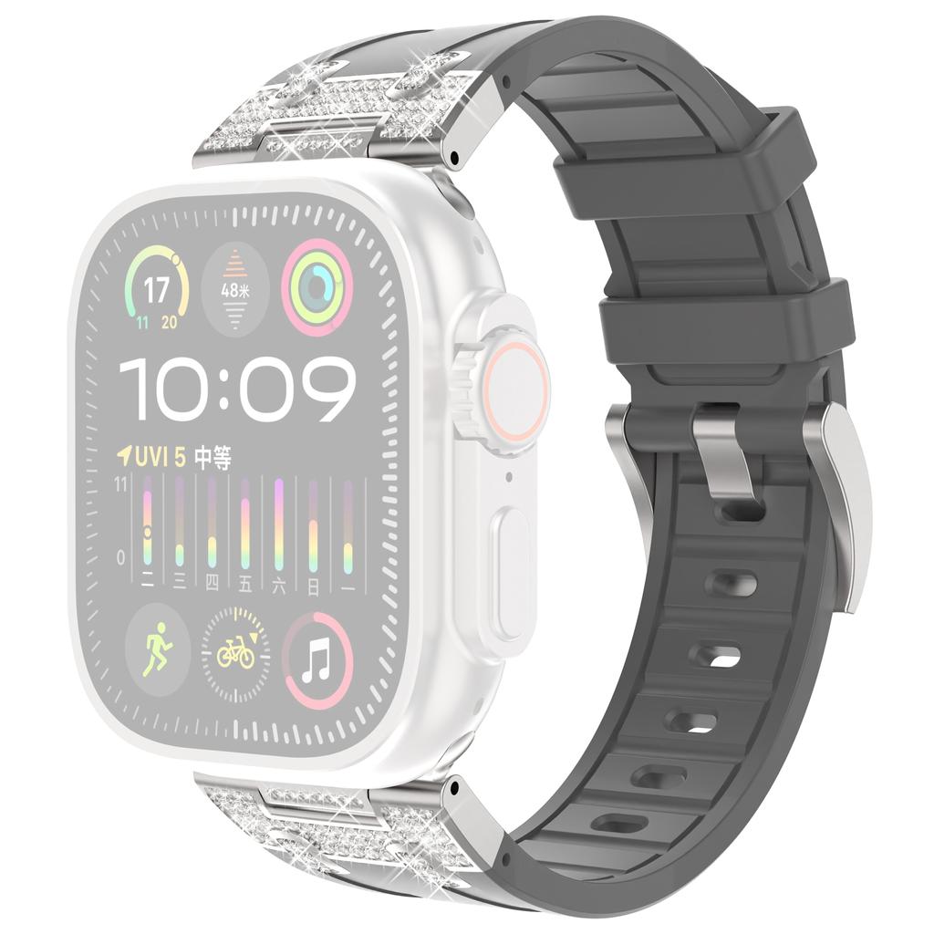 For Apple Watch Series 10 42mm/9 8 7 41mm/SE (2023) SE (2022) SE 6 5 4 40mm/3 2 1 38mm Rhinestone Silicone Rubber Strap