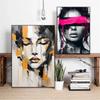 Абстрактный портрет женщины Холст Настенное искусство Постер Шикарный принт с лицом женщины Современный Черно-белый с розовыми принтами Декор для спальни