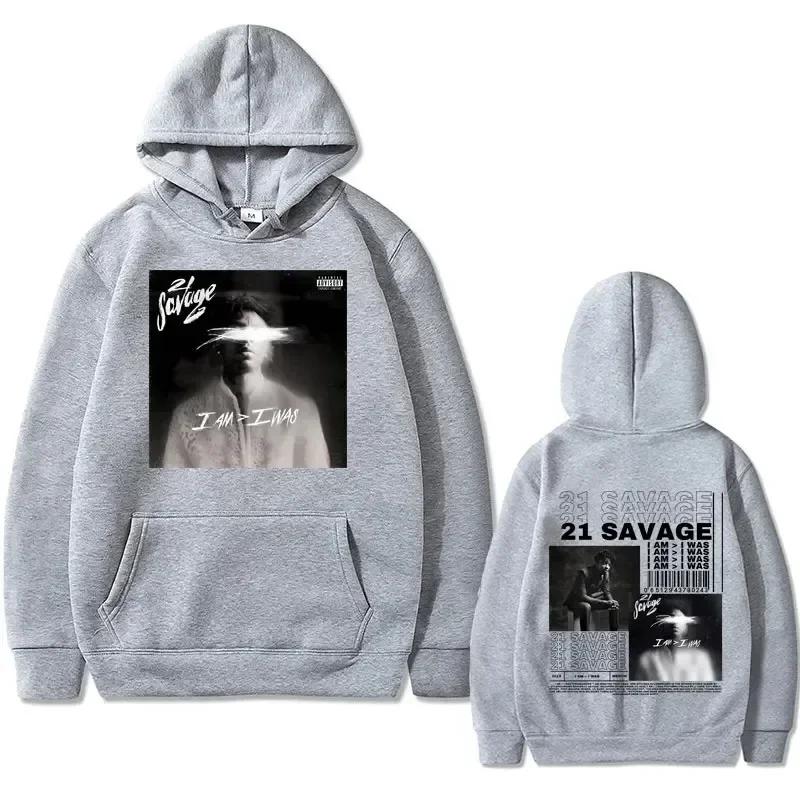 Rapper 21 Savage I Am I Was Music Album Graphics Hoodie Men Hip Hop Vintage Oversized Sweatshirts Hoodies Streetwear