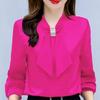 Spring and Summer Satin Shirt Women's Korean Fashion Glossy Top Premium Bow V-Neck Long Sleeve Shirt Plus Size