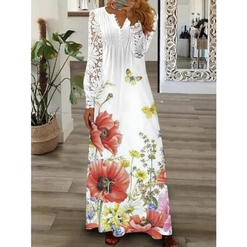 Spring and Autumn Women's Dress Fashion Temperament Flower Petal Sleeve Long Sleeve Dresses Long Dresses