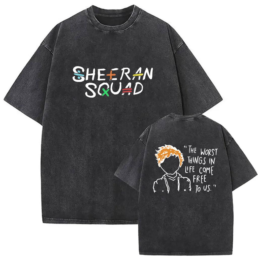 Vintage Washed Ed Sheeran Tour Album 2026 T Shirt Men Women Summer Oversized Cotton Tshirts Aesthetic Fashion Clothing Tshirt