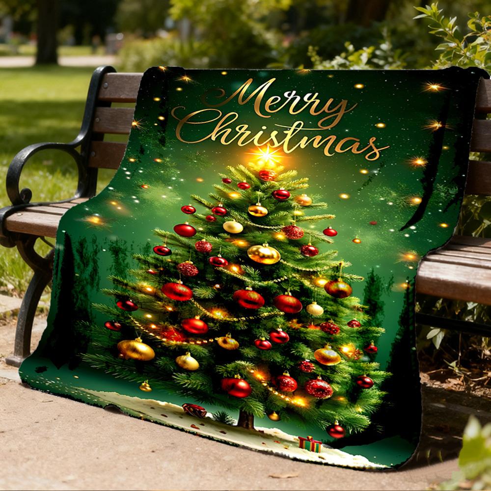 1pc Christmas Tree Decorations Outdoor Flannel Blanket , Machine Washable Perfect Gift for Birthday , Holiday Travel Accessory , Durable Material