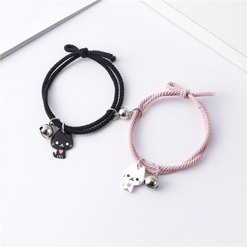 A Pair of Black and White Cat Magnetic Suction Couple Bracelet