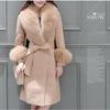 Модное и элегантное женское шерстяное пальто средней длины, зимнее облегающее съемное шерстяное пальто на шнуровке