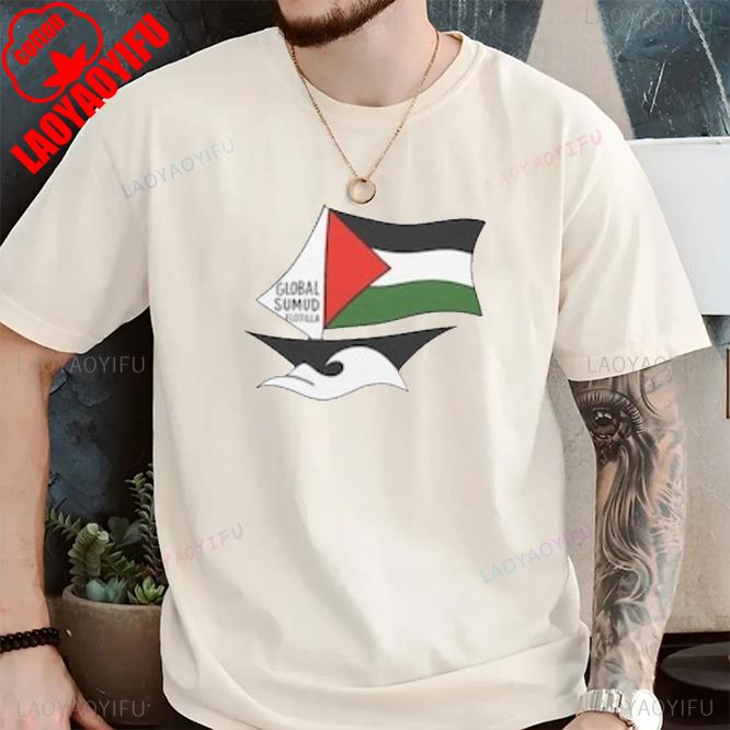 Peace Global Sumud Flotilla Unisex Fashion Printed TShirt Crew Neck Short Sleeve Cotton Top All Seasons Casual Soft