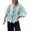 Spring and Summer Sweet and Casual Lace-up Striped Women's Blouses & Shirts
