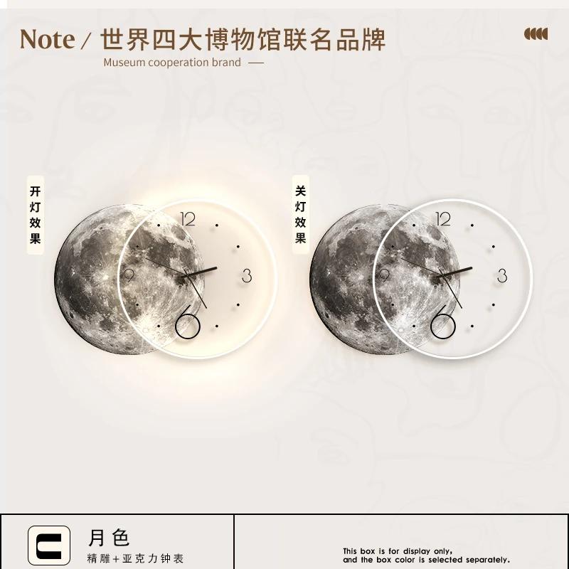 Украшение гостиной Картина Луна Светодиодные настенные часы Домашний декор Фон Бесшумные часы Спальня Декоративные подарки