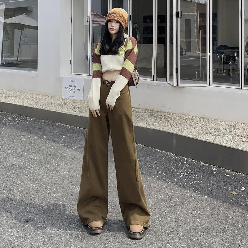 2024 Осень/Зима Майяр Носить Высокая Талия Широкие Джинсы Женские Американские Повседневные Универсальные Брюки До Пола